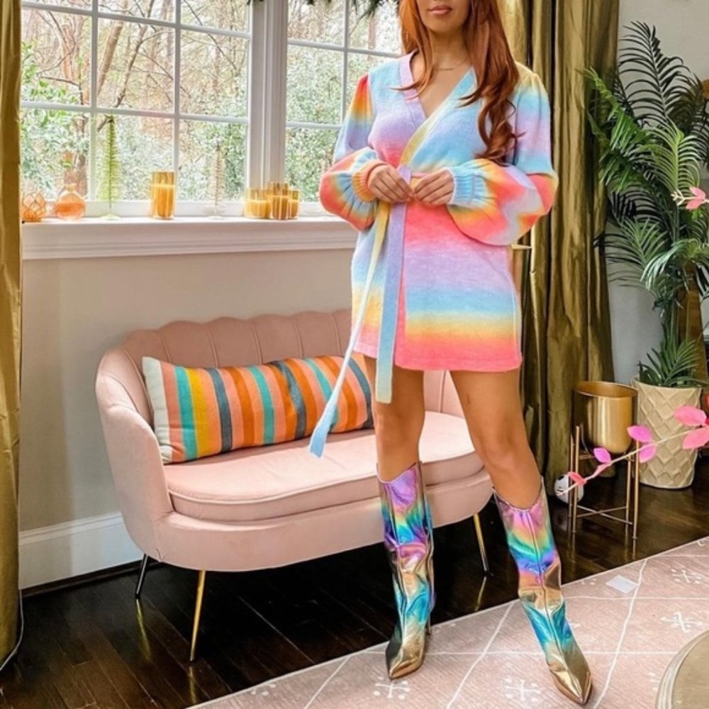 SCHUTZ Maryana Rainbow Metallic Snake-Embossed Leather Knee High Boots